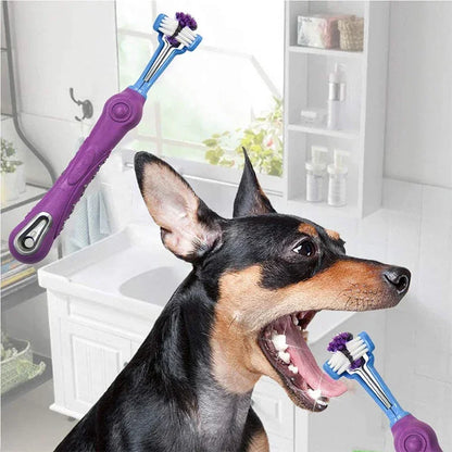 "Multi-Angle Pet Toothbrush for Dogs & Cats - Three-Sided Design for Deep Cleaning and Fresh Breath"