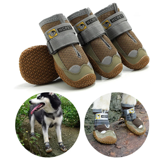 "Reflective Waterproof Dog Boots Set (4pcs) - Warm Anti-Slip Shoes for Medium & Large Dogs, Perfect for Snow, Rain & Outdoor Adventures"