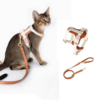 "Eco-Friendly Soft Leather Pet Collar and Leash Set with Adjustable Harness – Waterproof, Breathable Vest for Dogs and Cats"