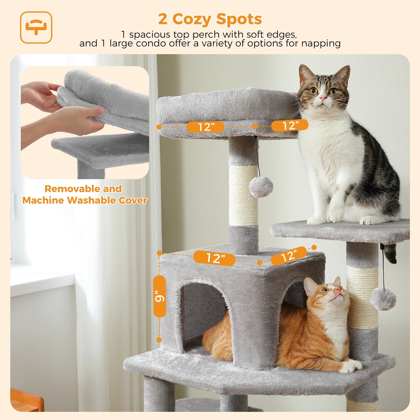 "Large Multi-Level Cat Tower – Cat Tree with Sisal Scratching Posts, Cozy Hammocks, and Spacious Condo Perch for Indoor Cats"