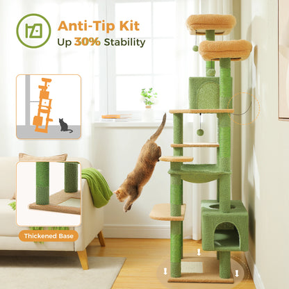 "Large Multi-Level Cat Tower – Cat Tree with Sisal Scratching Posts, Cozy Hammocks, and Spacious Condo Perch for Indoor Cats"