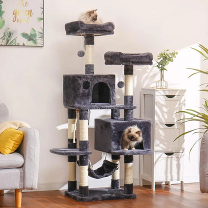 "Multi-Level Cat Tree Condo – Plush Condos, Perch Hammock & Sisal-Covered Scratching Posts"