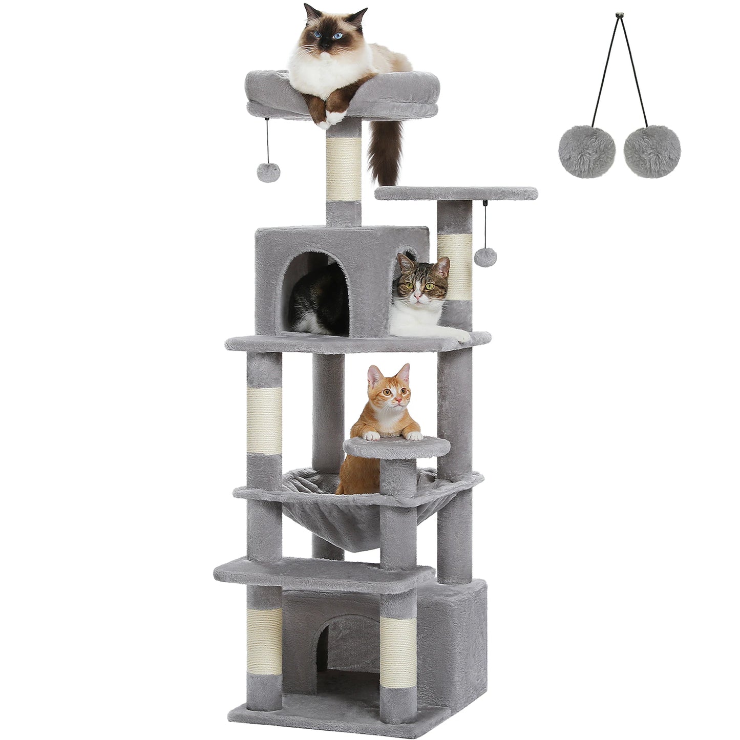 "Large Multi-Level Cat Tower – Cat Tree with Sisal Scratching Posts, Cozy Hammocks, and Spacious Condo Perch for Indoor Cats"