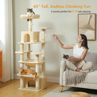 "Large Multi-Level Cat Tower – Cat Tree with Sisal Scratching Posts, Cozy Hammocks, and Spacious Condo Perch for Indoor Cats"