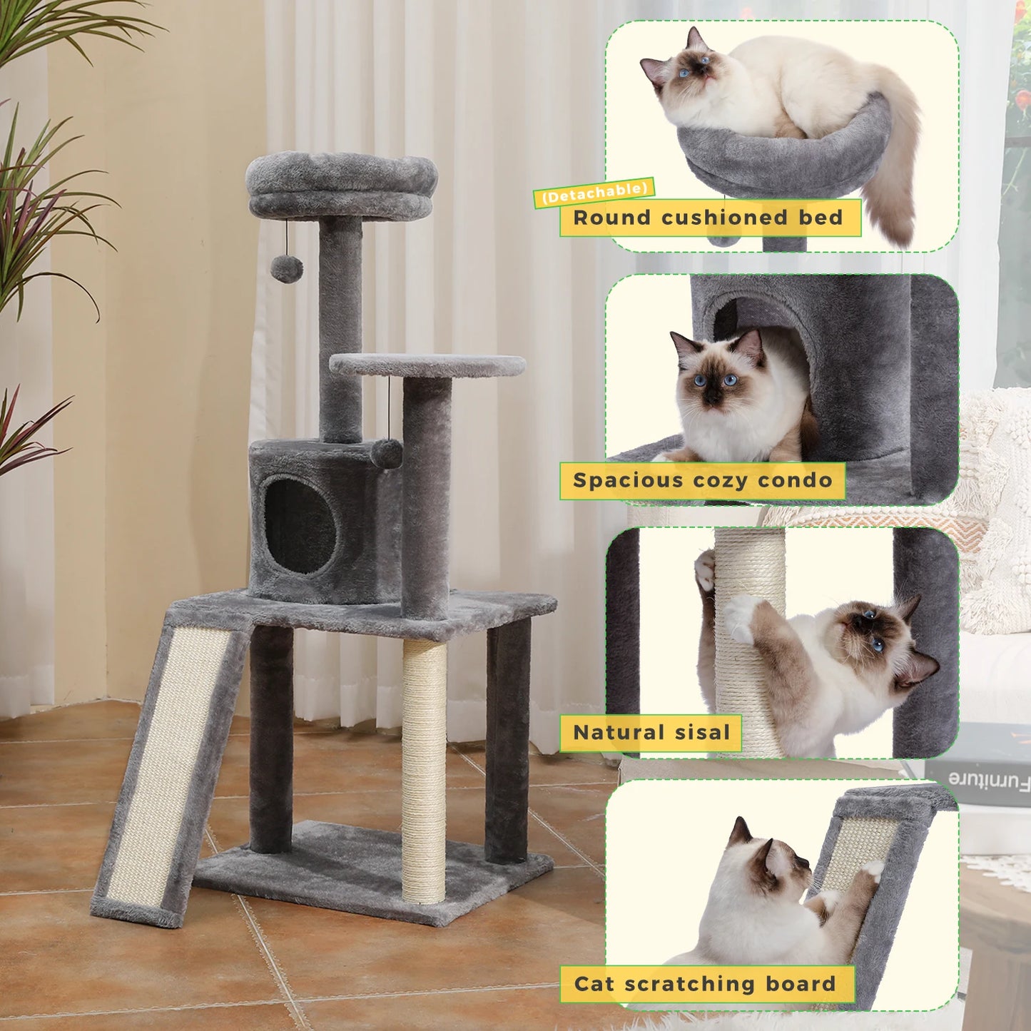 "Cat Tree Condo House with Scratching Post | Climbing Tree for Kittens & Cats | Protects Furniture"