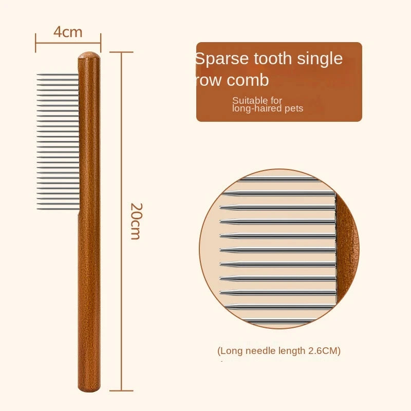 "Stainless Steel Cat Hair Remover Comb with Wooden Handle – Grooming Tool 3 Models for Cats & Dogs"