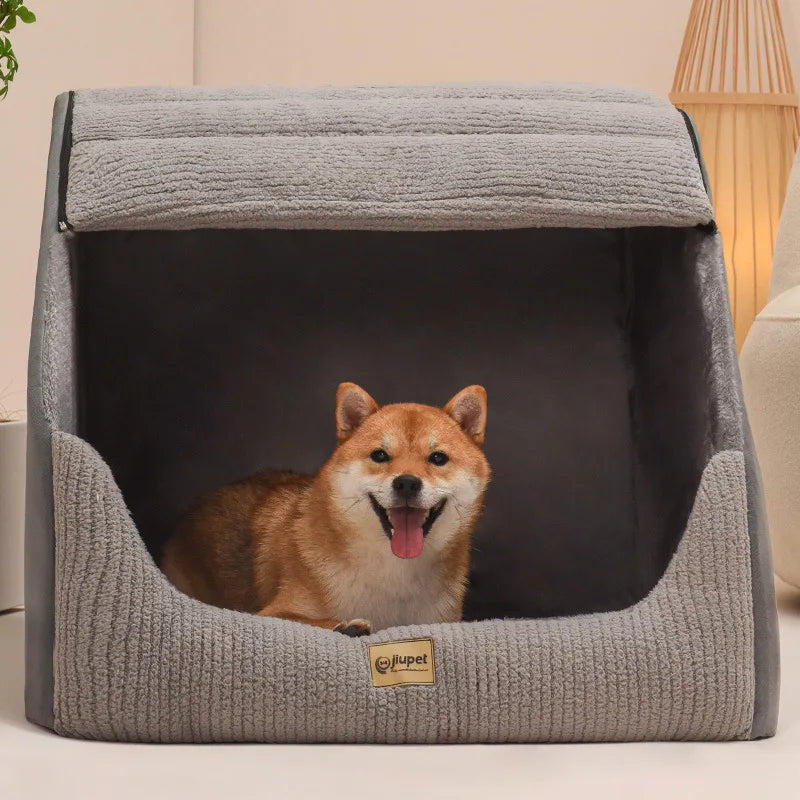 "Winter Warm Dog Kennel Bed - Removable & Washable Cozy Pet Villa for Medium & Large Dogs"