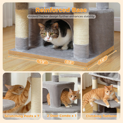 "Large Multi-Level Cat Tower – Cat Tree with Sisal Scratching Posts, Cozy Hammocks, and Spacious Condo Perch for Indoor Cats"