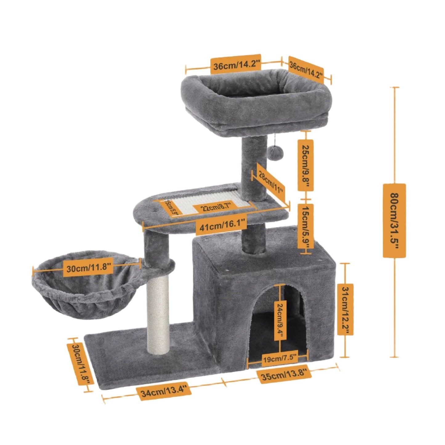 "Small Cat Tree Condo with Sisal Scratching  Indoor Cat Tower with Large Perch & Cozy Hammock for Kittens"