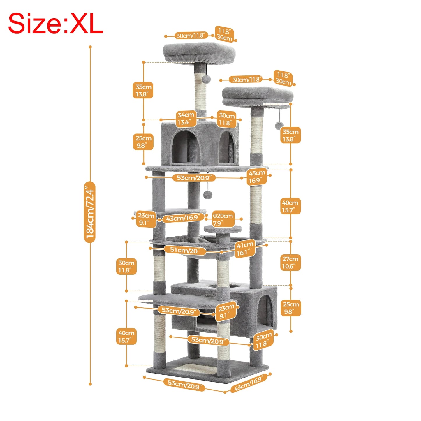 "Large Multi-Level Cat Tower – Cat Tree with Sisal Scratching Posts, Cozy Hammocks, and Spacious Condo Perch for Indoor Cats"