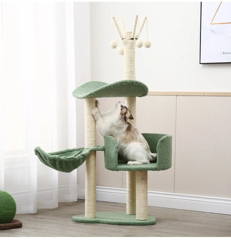 "Cat Climbing Tree with Hammock & Scratching Posts - Multi-Level Cat House for Play & Relaxation"