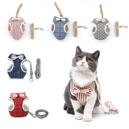 "Bowknot Cat Harness and Leash Set-Adjustable Vest with Cute Bow Design for Cats & Small Dogs"