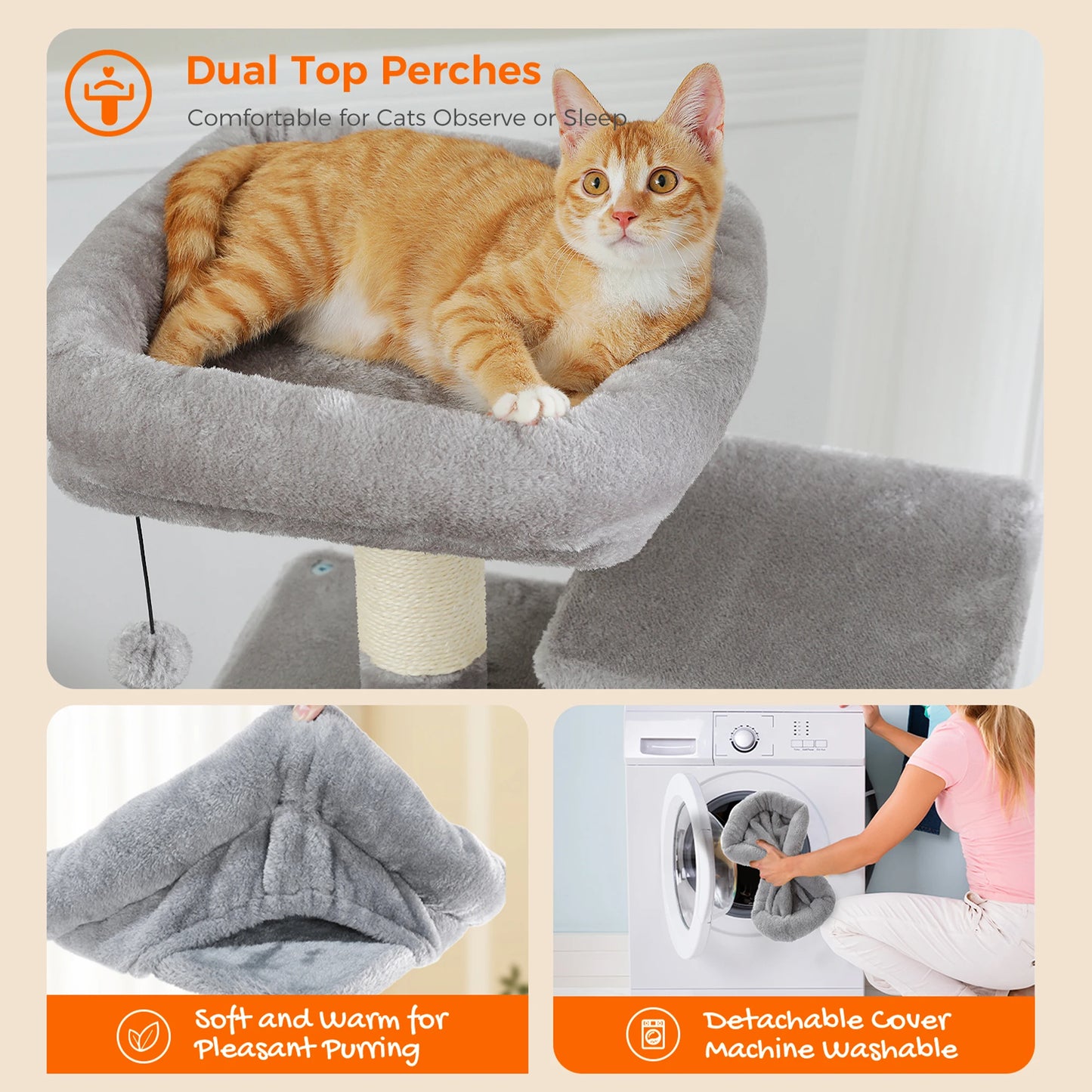 "Large Multi-Level Cat Tower – Cat Tree with Sisal Scratching Posts, Cozy Hammocks, and Spacious Condo Perch for Indoor Cats"