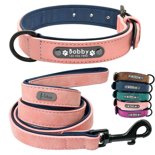 "Custom Leather Dog Collar & Leash Set – Durable, Personalized Walking Lead for Small, Medium & Large Dogs"