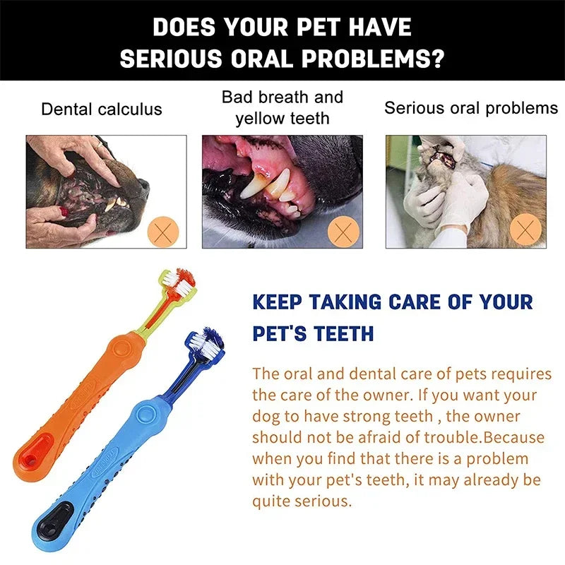 "Multi-Angle Pet Toothbrush for Dogs & Cats - Three-Sided Design for Deep Cleaning and Fresh Breath"