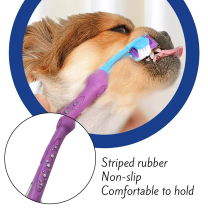 "Multi-Angle Pet Toothbrush for Dogs & Cats - Three-Sided Design for Deep Cleaning and Fresh Breath"