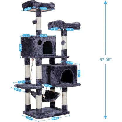 "Multi-Level Cat Tree Condo – Plush Condos, Perch Hammock & Sisal-Covered Scratching Posts"