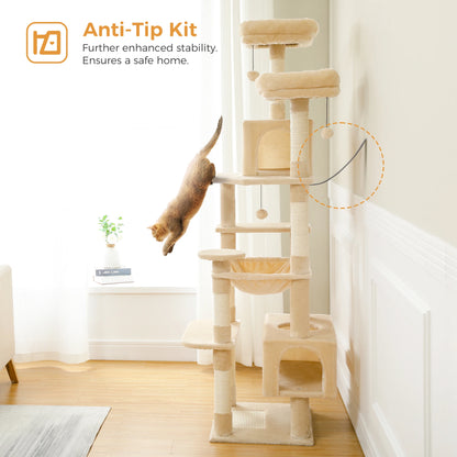 "Large Multi-Level Cat Tower – Cat Tree with Sisal Scratching Posts, Cozy Hammocks, and Spacious Condo Perch for Indoor Cats"