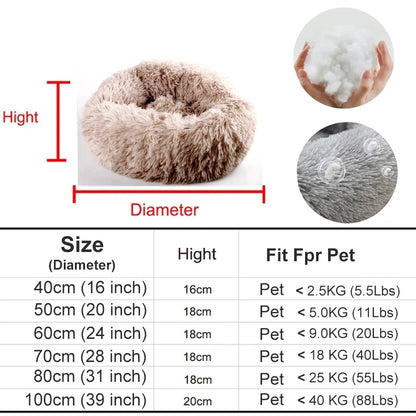 "Large Donut Plush Dog Bed – Fluffy, Washable Pet Basket for Small to Large Dogs & Cats"