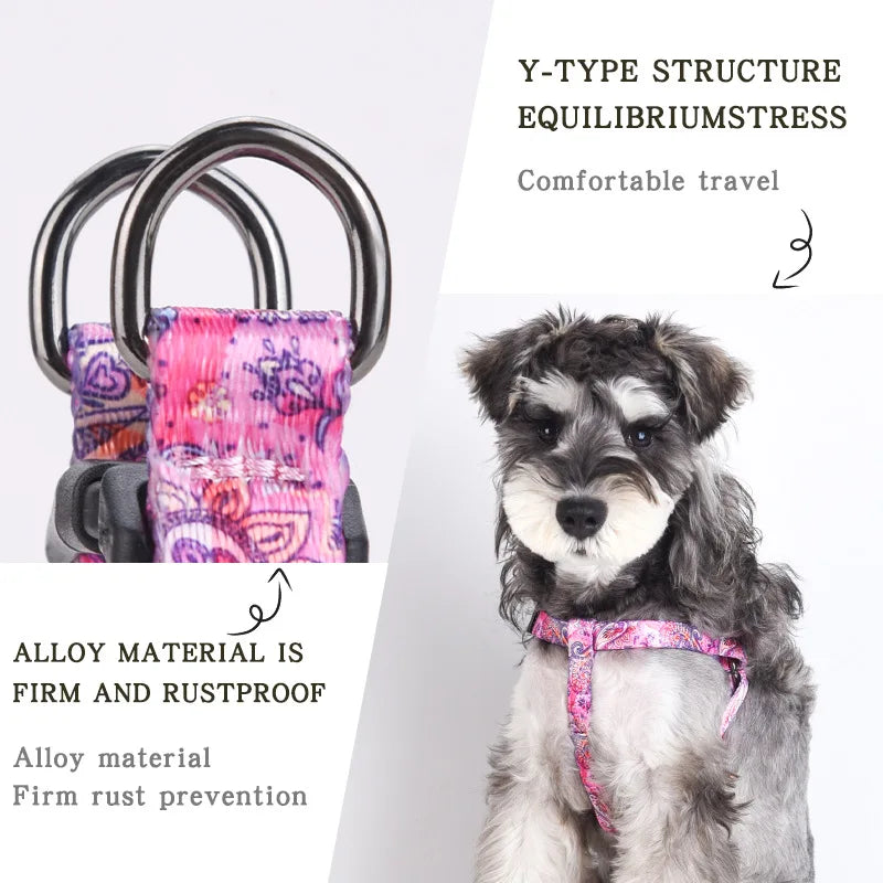 "Printed Polyester Dog Leash and Chest Harness Set - Adjustable Pet Supplies for Small Dogs and Cats"