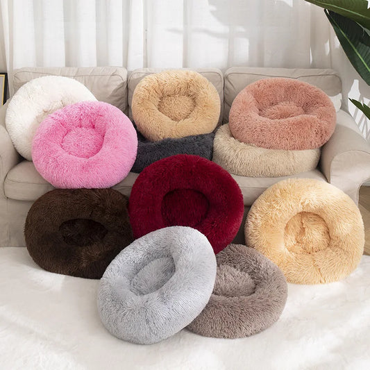 "Large Donut Plush Dog Bed – Fluffy, Washable Pet Basket for Small to Large Dogs & Cats"