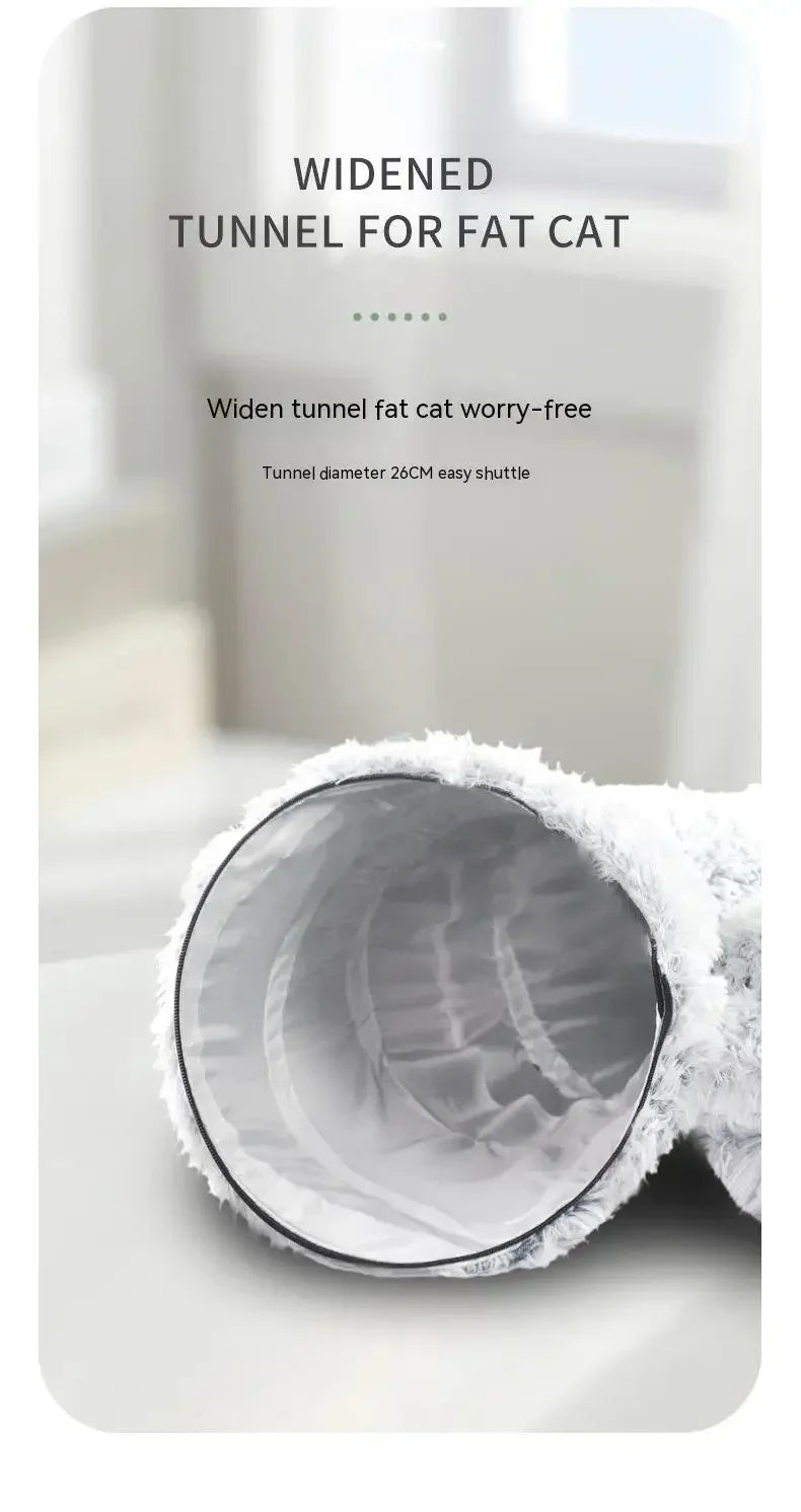 "Interactive Fluffy Cat Hideaway Bed with Tunnel - Donut Bed with Play Tunnel & Peephole"