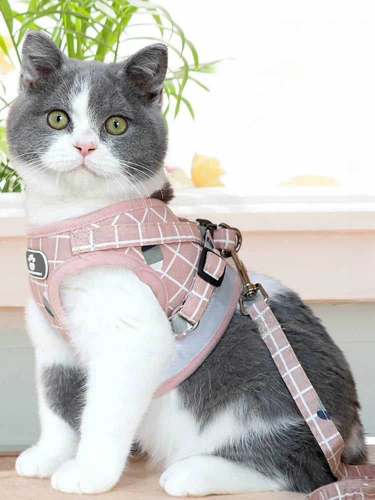 "Cat & Puppy Harness Leash Set – Escape-Proof Vest with Adjustable Chest Strap for Outdoor Walks"