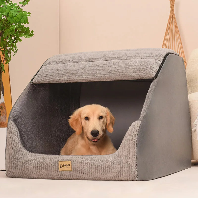 "Winter Warm Dog Kennel Bed - Removable & Washable Cozy Pet Villa for Medium & Large Dogs"