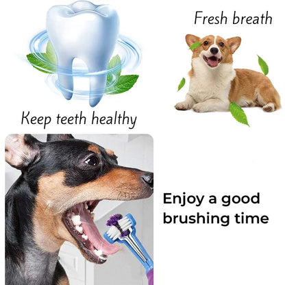 "Multi-Angle Pet Toothbrush for Dogs & Cats - Three-Sided Design for Deep Cleaning and Fresh Breath"