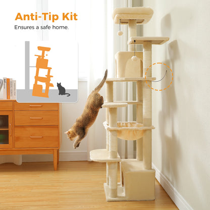 "Large Multi-Level Cat Tower – Cat Tree with Sisal Scratching Posts, Cozy Hammocks, and Spacious Condo Perch for Indoor Cats"