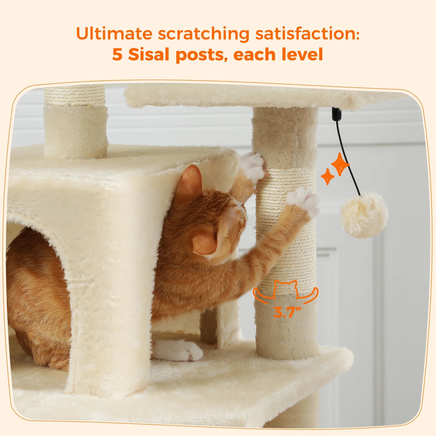 "Large Multi-Level Cat Tower – Cat Tree with Sisal Scratching Posts, Cozy Hammocks, and Spacious Condo Perch for Indoor Cats"