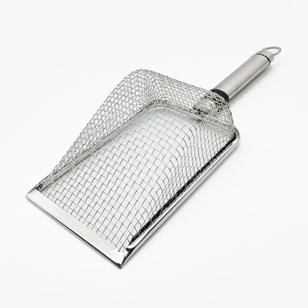 "Durable Metal Cat Litter Scoop - Stainless Steel Shovel with Fine Holes for Efficient Cleaning"