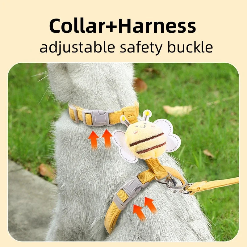 "Adorable Cartoon Bee Harness, Leash & Collar Set – unique for Small & Medium Pets"