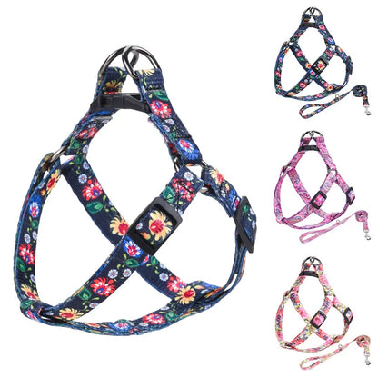 "Printed Polyester Dog Leash and Chest Harness Set - Adjustable Pet Supplies for Small Dogs and Cats"