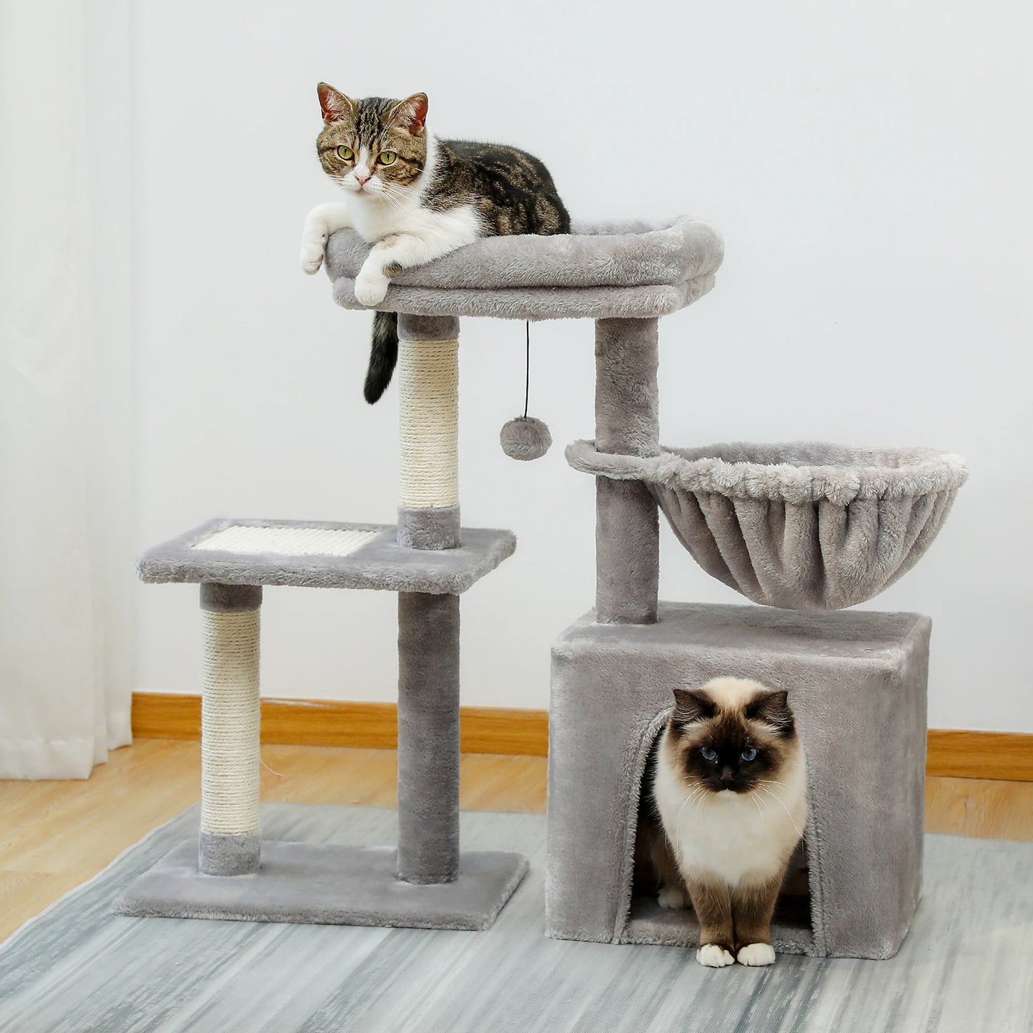 "Cat Tree Tower for Indoor Cats – 2 Styles with Scratching Posts, Large Hammock & Removable Perch, Grey"