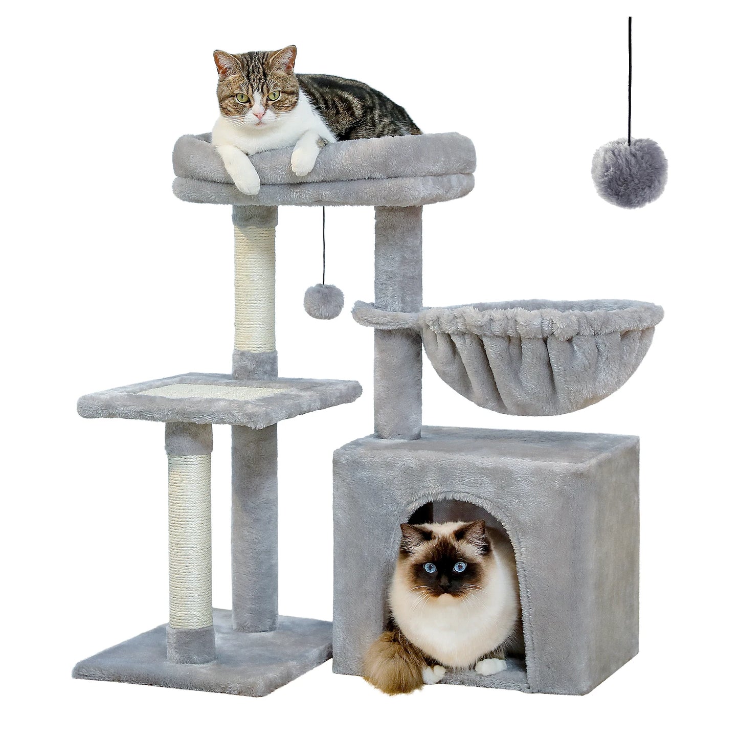 "Cat Tree Tower for Indoor Cats – 2 Styles with Scratching Posts, Large Hammock & Removable Perch, Grey"