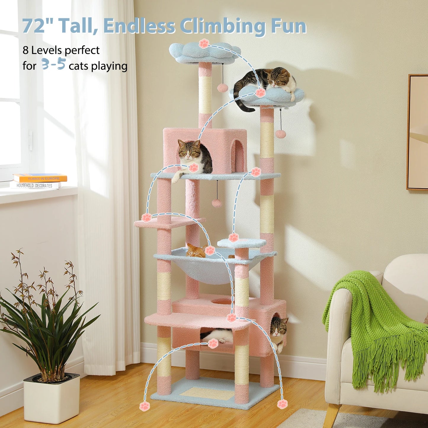 "Large Multi-Level Cat Tower – Cat Tree with Sisal Scratching Posts, Cozy Hammocks, and Spacious Condo Perch for Indoor Cats"