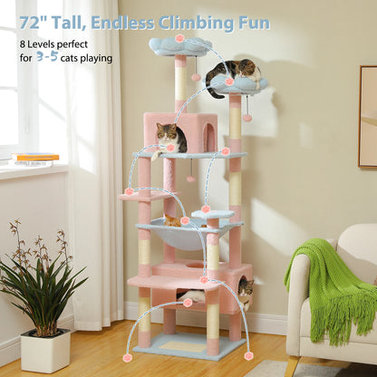 "Large Multi-Level Cat Tower – Cat Tree with Sisal Scratching Posts, Cozy Hammocks, and Spacious Condo Perch for Indoor Cats"