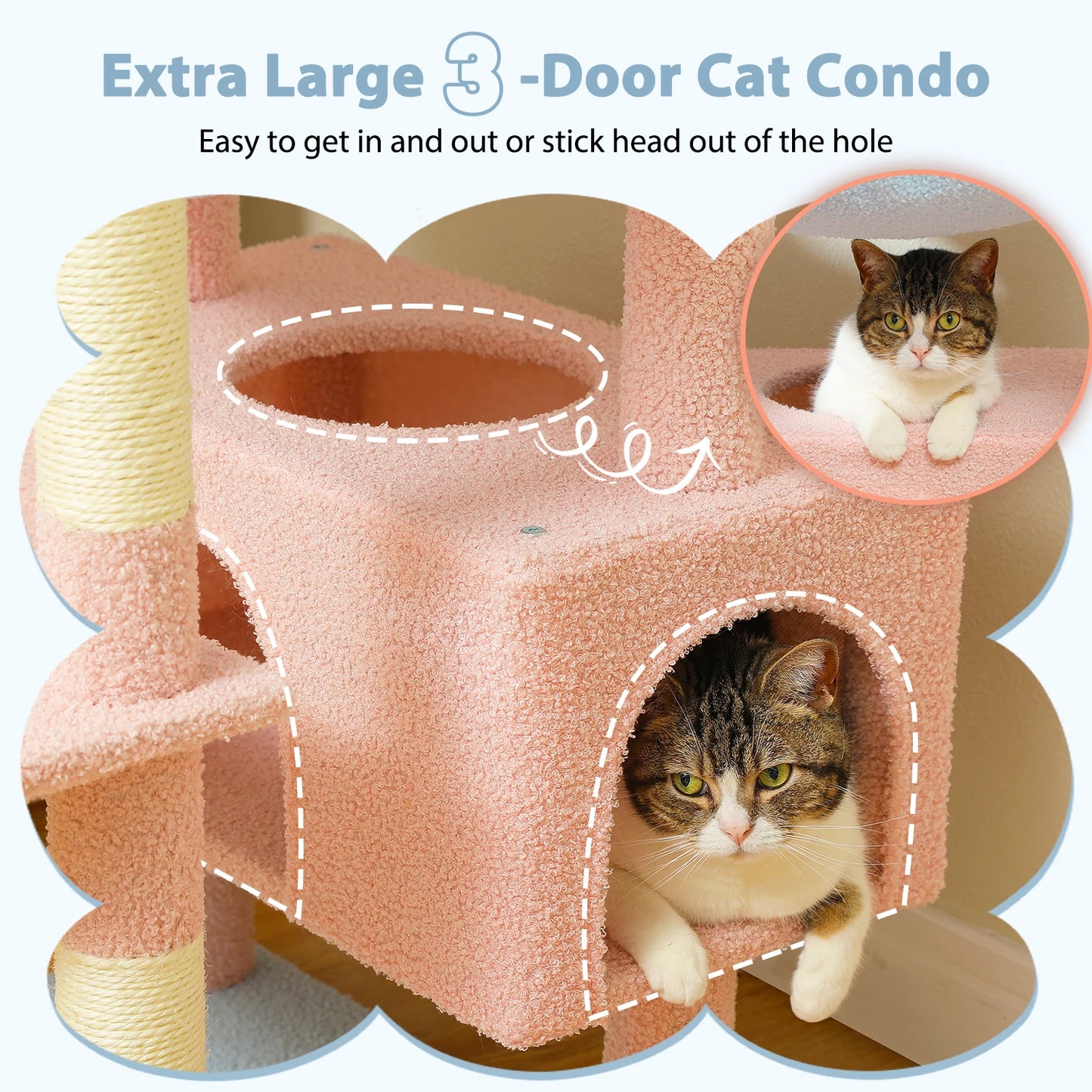 "Large Multi-Level Cat Tower – Cat Tree with Sisal Scratching Posts, Cozy Hammocks, and Spacious Condo Perch for Indoor Cats"