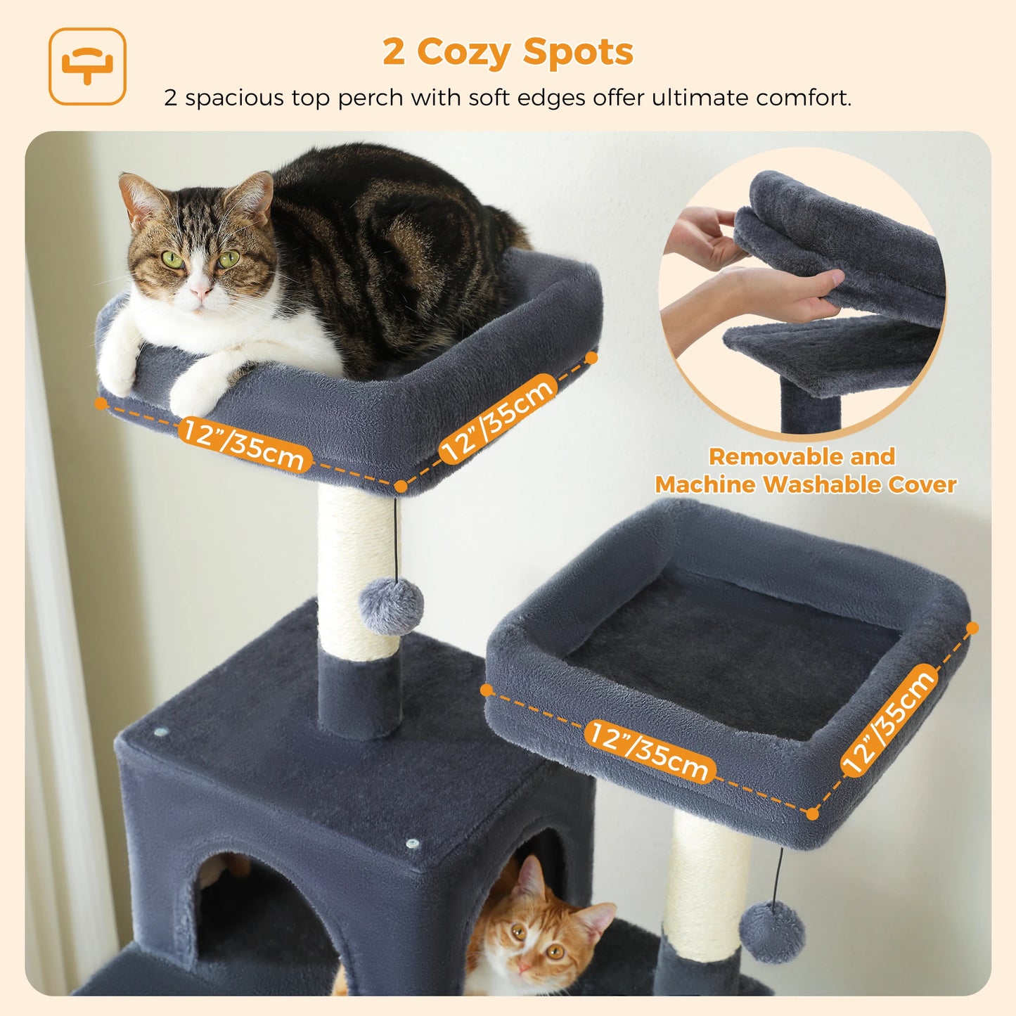 "Large Multi-Level Cat Tower – Cat Tree with Sisal Scratching Posts, Cozy Hammocks, and Spacious Condo Perch for Indoor Cats"