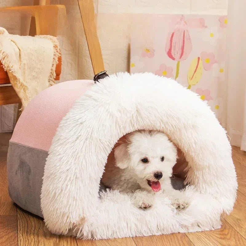 "Cozy and Portable Pet House – Soft Plush Bed for Cats and Small Dogs, Perfect for Winter & Deep Sleep"