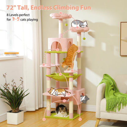 "Large Multi-Level Cat Tower – Cat Tree with Sisal Scratching Posts, Cozy Hammocks, and Spacious Condo Perch for Indoor Cats"