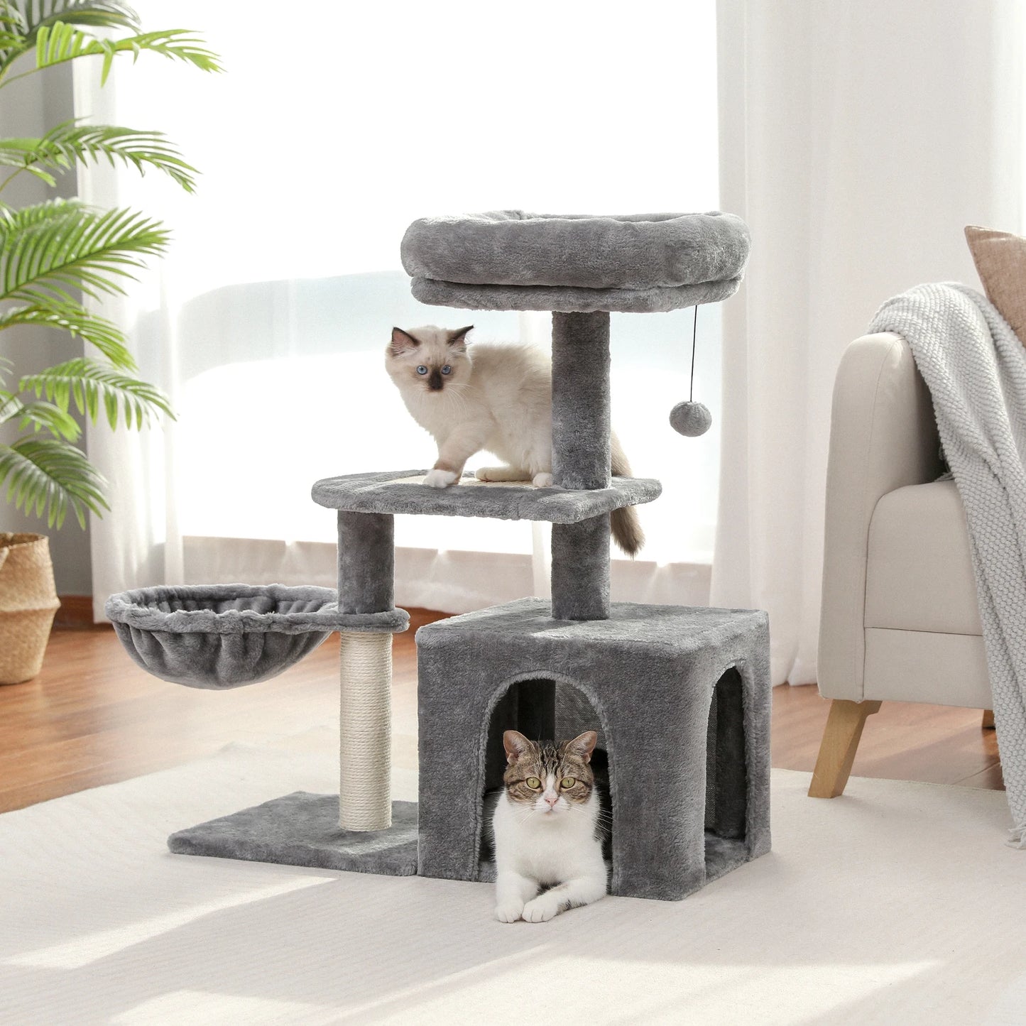 "Small Cat Tree Condo with Sisal Scratching  Indoor Cat Tower with Large Perch & Cozy Hammock for Kittens"