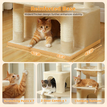 "Large Multi-Level Cat Tower – Cat Tree with Sisal Scratching Posts, Cozy Hammocks, and Spacious Condo Perch for Indoor Cats"