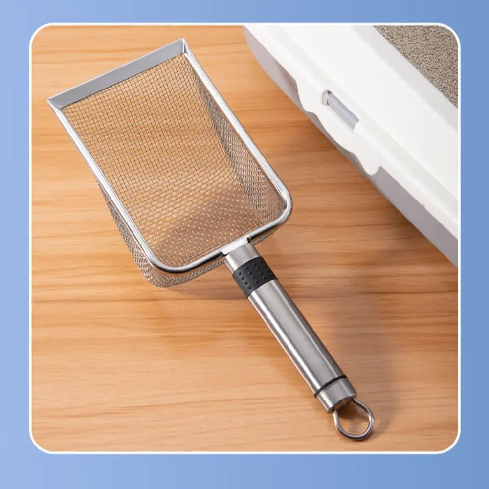 "Durable Metal Cat Litter Scoop - Stainless Steel Shovel with Fine Holes for Efficient Cleaning"