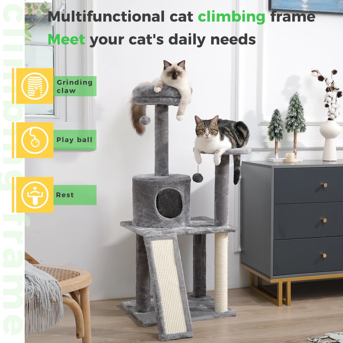 "Cat Tree Condo House with Scratching Post | Climbing Tree for Kittens & Cats | Protects Furniture"