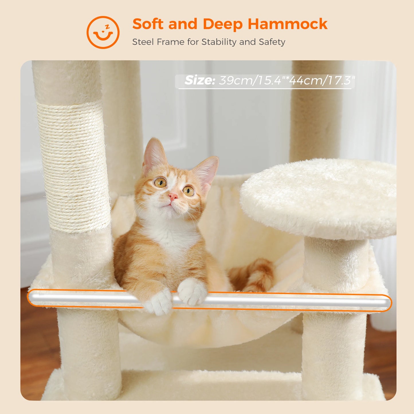 "Large Multi-Level Cat Tower – Cat Tree with Sisal Scratching Posts, Cozy Hammocks, and Spacious Condo Perch for Indoor Cats"