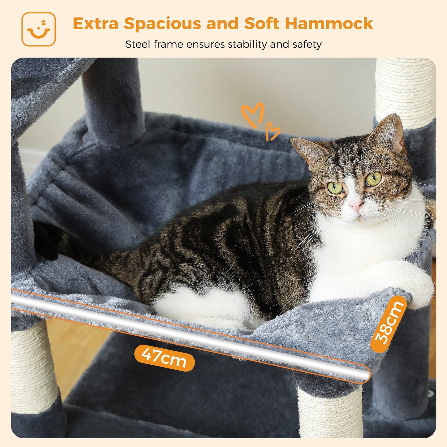 "Large Multi-Level Cat Tower – Cat Tree with Sisal Scratching Posts, Cozy Hammocks, and Spacious Condo Perch for Indoor Cats"