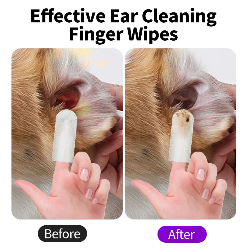 "Pet Ear Cleaning Wipes & Finger Covers – Ear Mite Removal for Cats and Dogs, Gentle Ear Care"