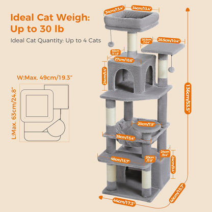 "Large Multi-Level Cat Tower – Cat Tree with Sisal Scratching Posts, Cozy Hammocks, and Spacious Condo Perch for Indoor Cats"